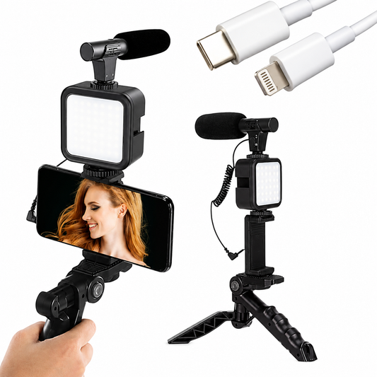 Handy Vlogging Kit – All-in-One Video Making Set with Mic, Light & Remote